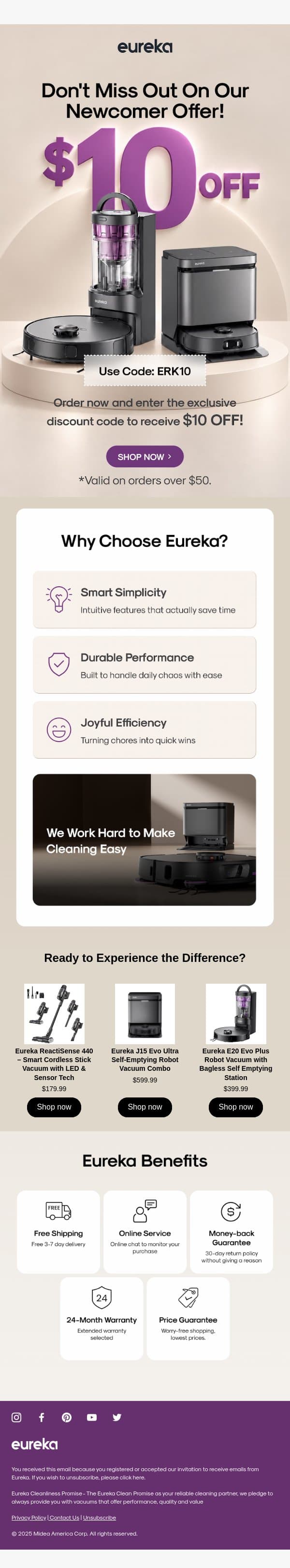 Transform Your Space: Enjoy $10 OFF Eureka’s Powerful Cleaning Solutions! 🌟 email from Eureka screenshot