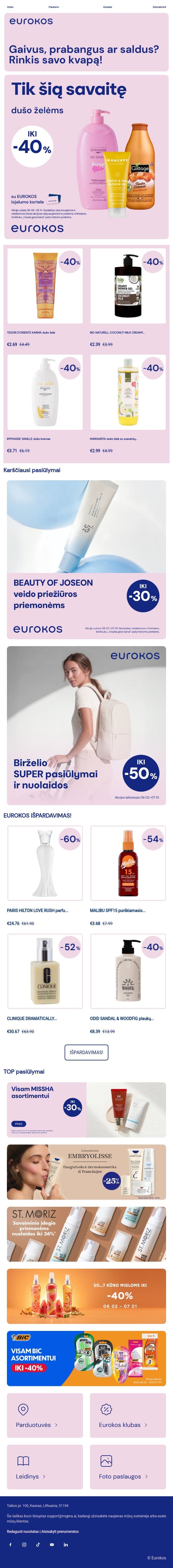 Paskubėk pasinaudoti pasiūlymu! email from Eurokos screenshot