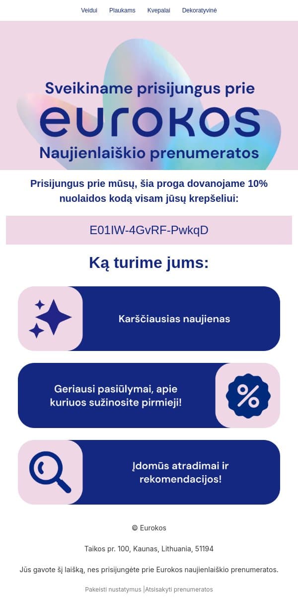 Eurokos naujienlaiškio patvirtinimas email from Eurokos screenshot