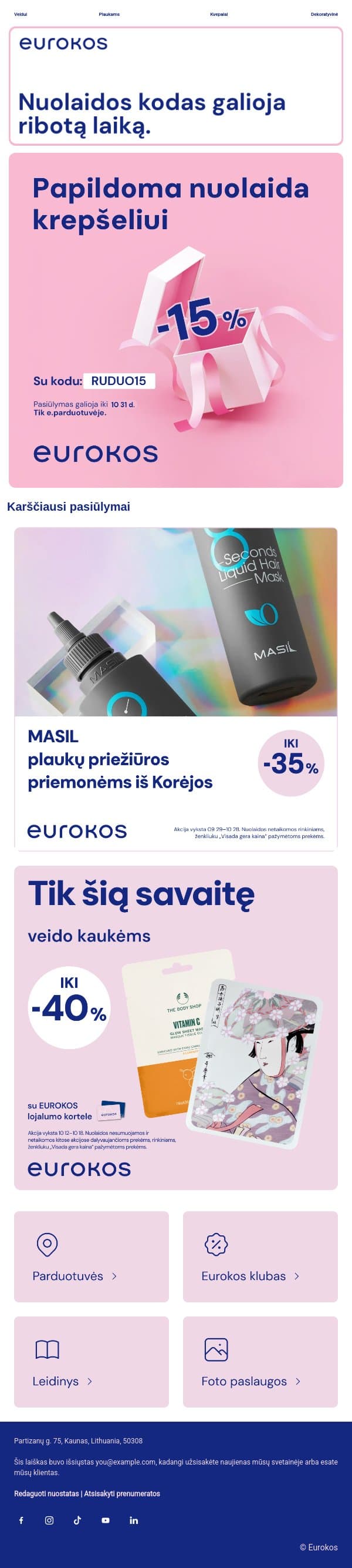 PAPILDOMAS nuolaidos kodas 💰 email from Eurokos screenshot
