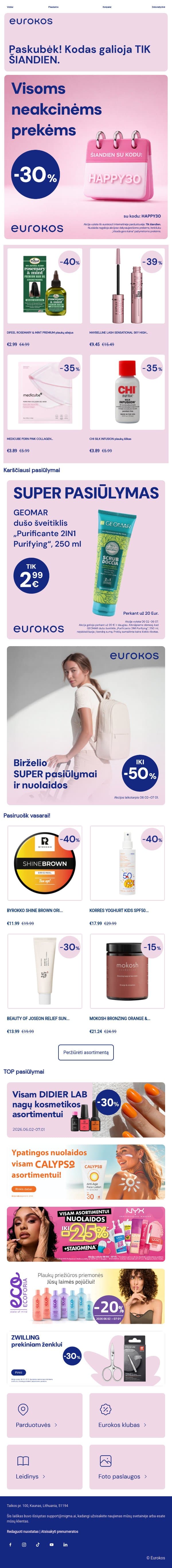 Laikas pasilepinti 😌 email from Eurokos screenshot