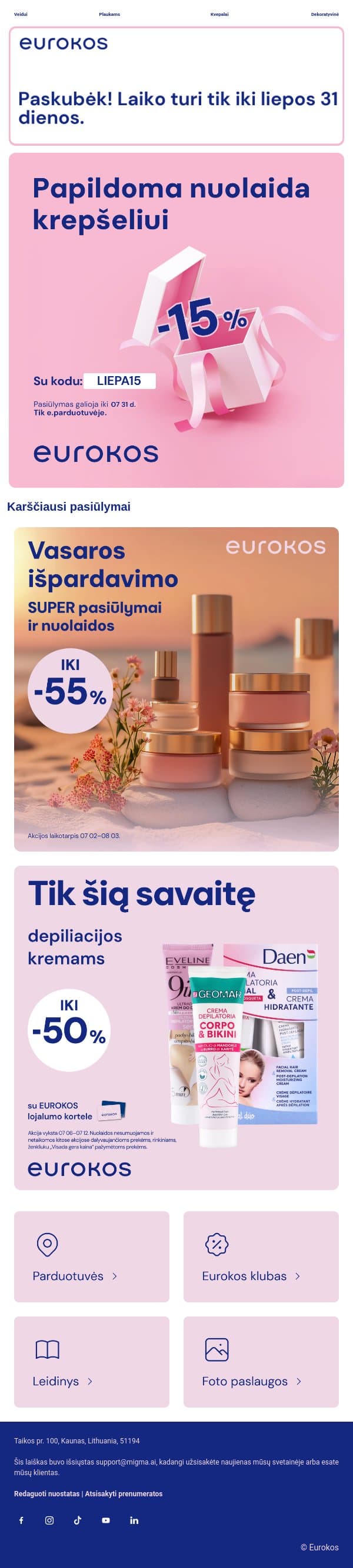 Mes Tavęs pasiilgome ❤️ email from Eurokos screenshot