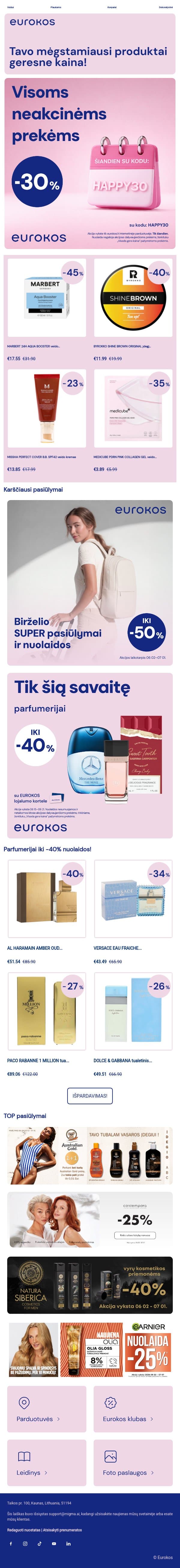 🥳 Linksmadienis! 🥳 email from Eurokos screenshot