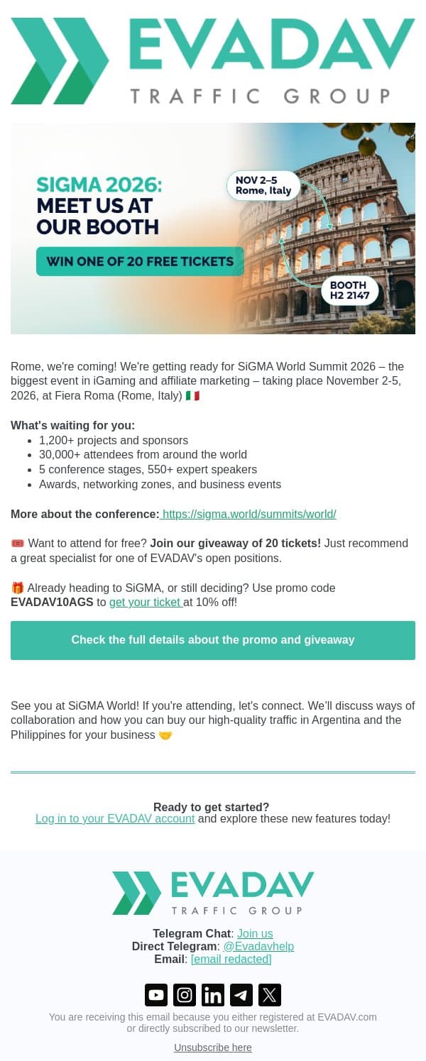 Meet EVADAV at SiGMA 2026 🇮🇹 email from EvaDav screenshot