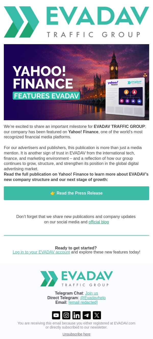 ✍️ Yahoo! Finance Writes About Us email from EvaDav screenshot