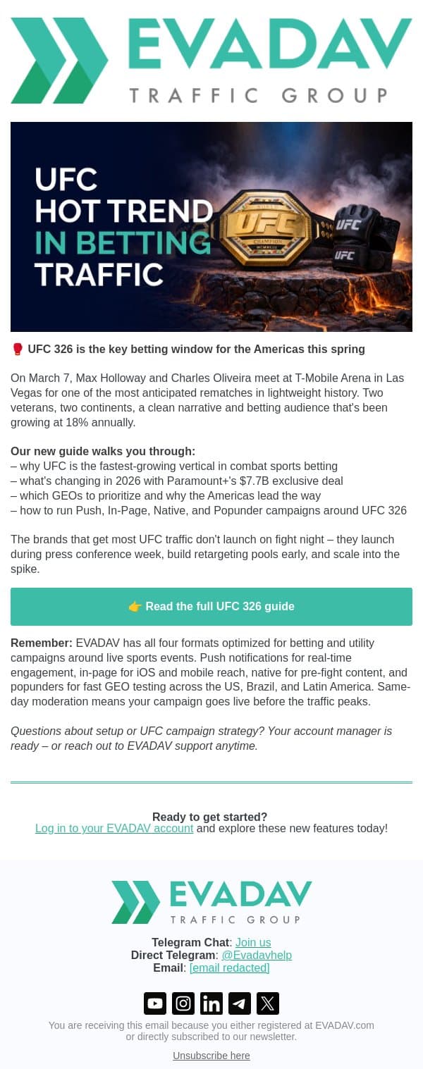 🥊 UFC 326: Holloway vs. Oliveira 2 – the biggest betting traffic event of spring 2026 email from EvaDav screenshot