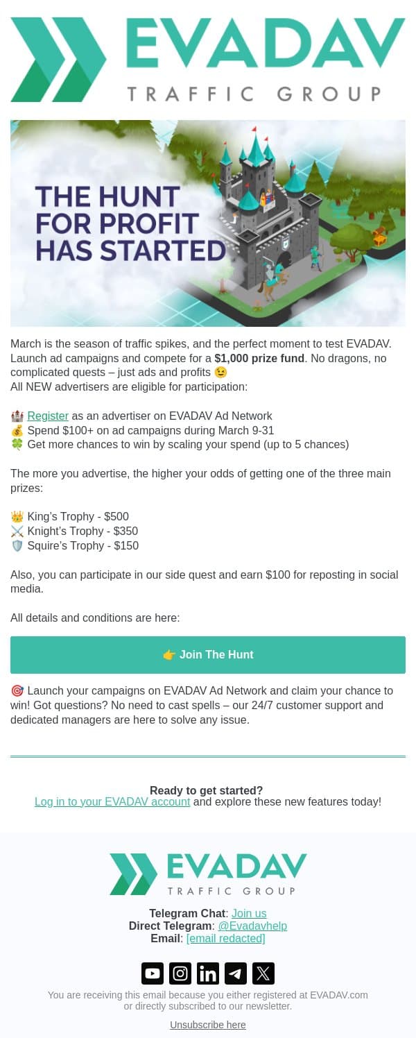 🏹 Join the Hunt for Profit and Share the $1,000 prize pool email from EvaDav screenshot