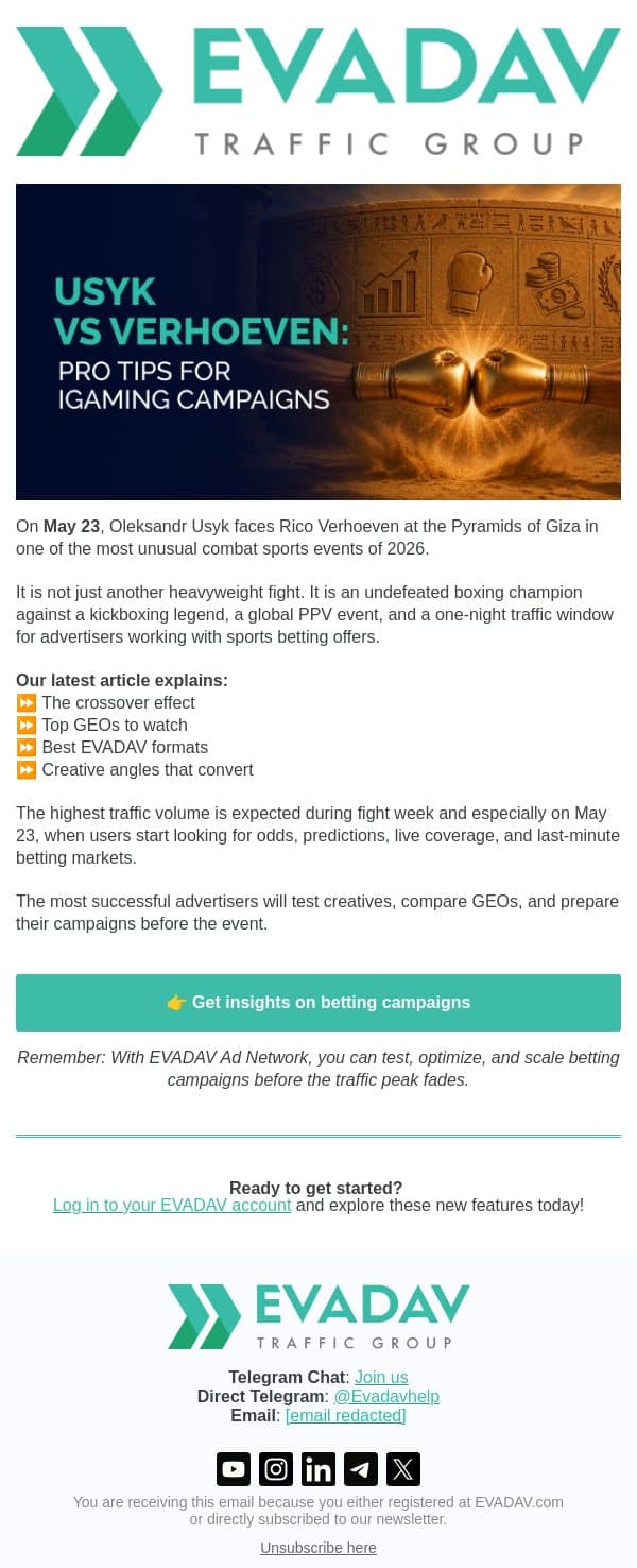 Usyk vs. Verhoeven: Betting Traffic Spike Incoming? email from EvaDav screenshot