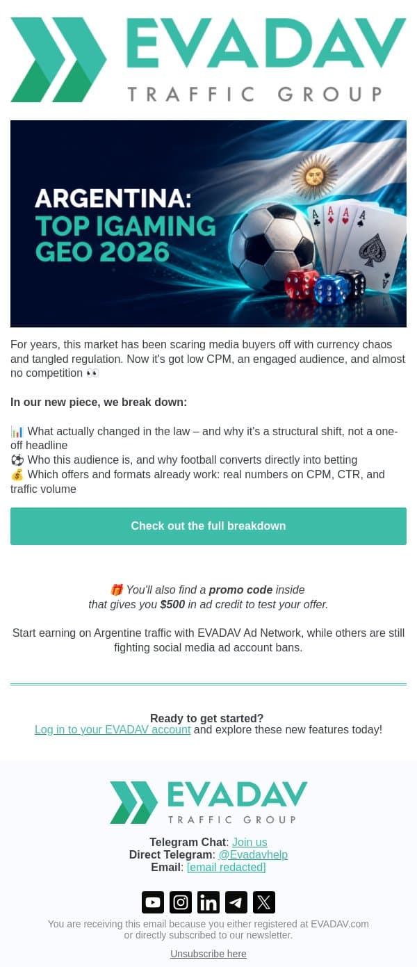 🇦🇷 Argentina – the best iGaming GEO for 2026? email from EvaDav screenshot