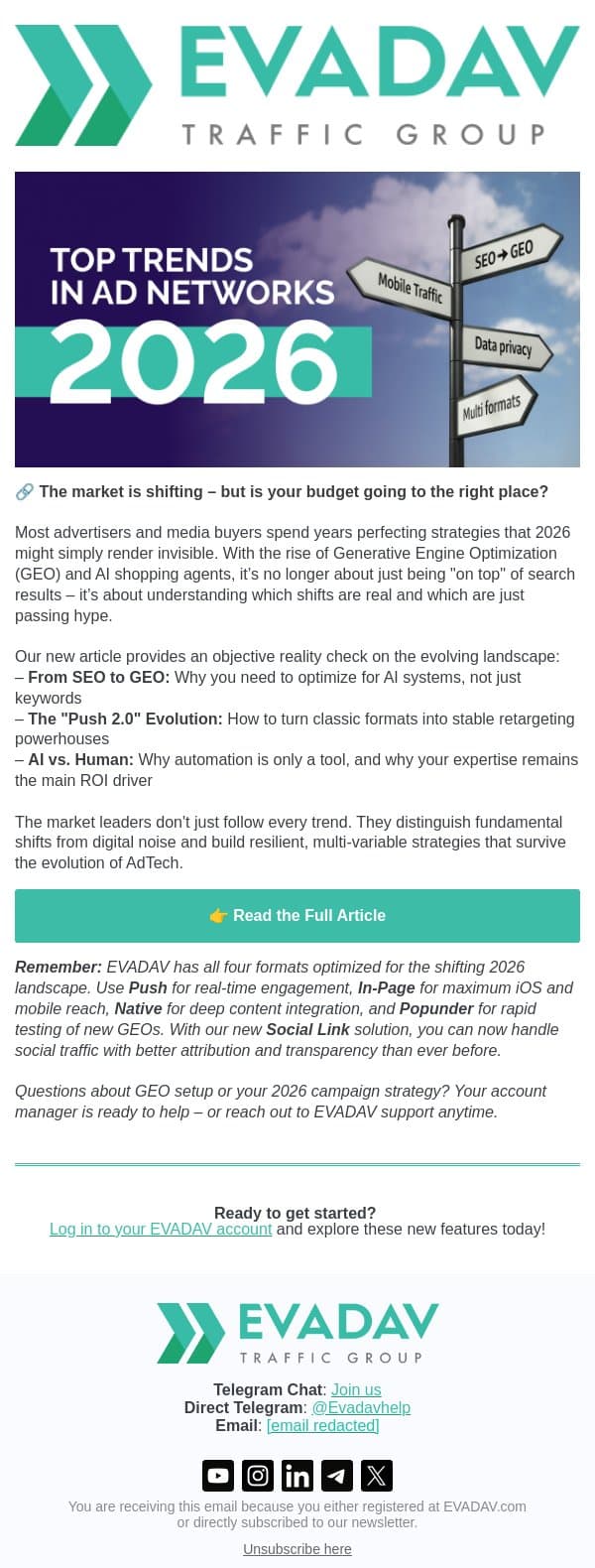 🏅 Ad Network Traffic Trends 2026: What’s Shaping the AdTech Industry email from EvaDav screenshot