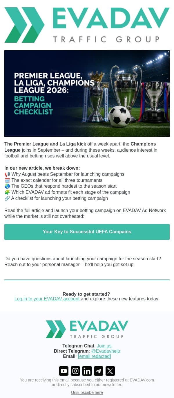 ⚽️ Premier League, La Liga, Champions League Is Coming email from EvaDav screenshot