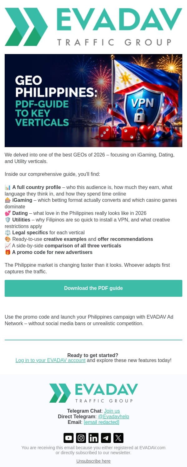 🇵🇭 Top Verticals in the Philippines: Explore the New Guide email from EvaDav screenshot