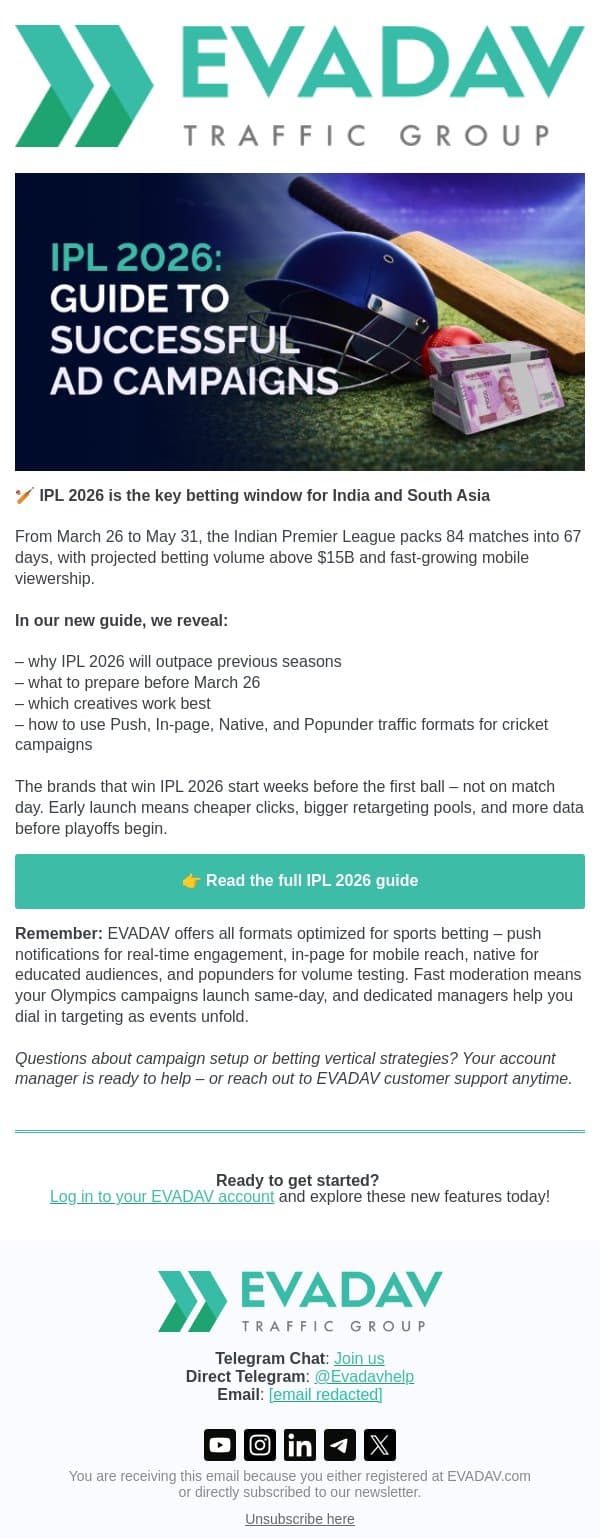 🏏 IPL 2026: your playbook for $15B in betting traffic email from EvaDav screenshot