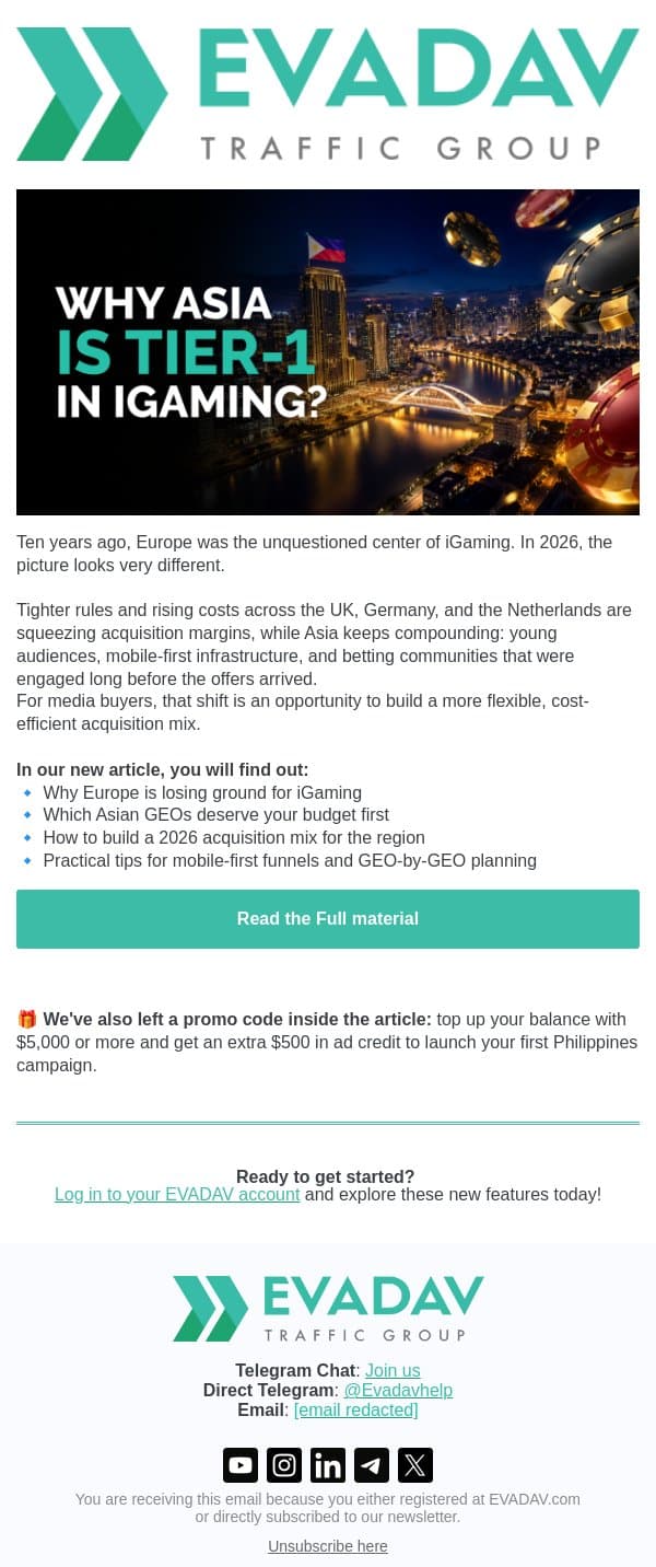 🌏 Why Asia Is the New Tier 1 in iGaming email from EvaDav screenshot