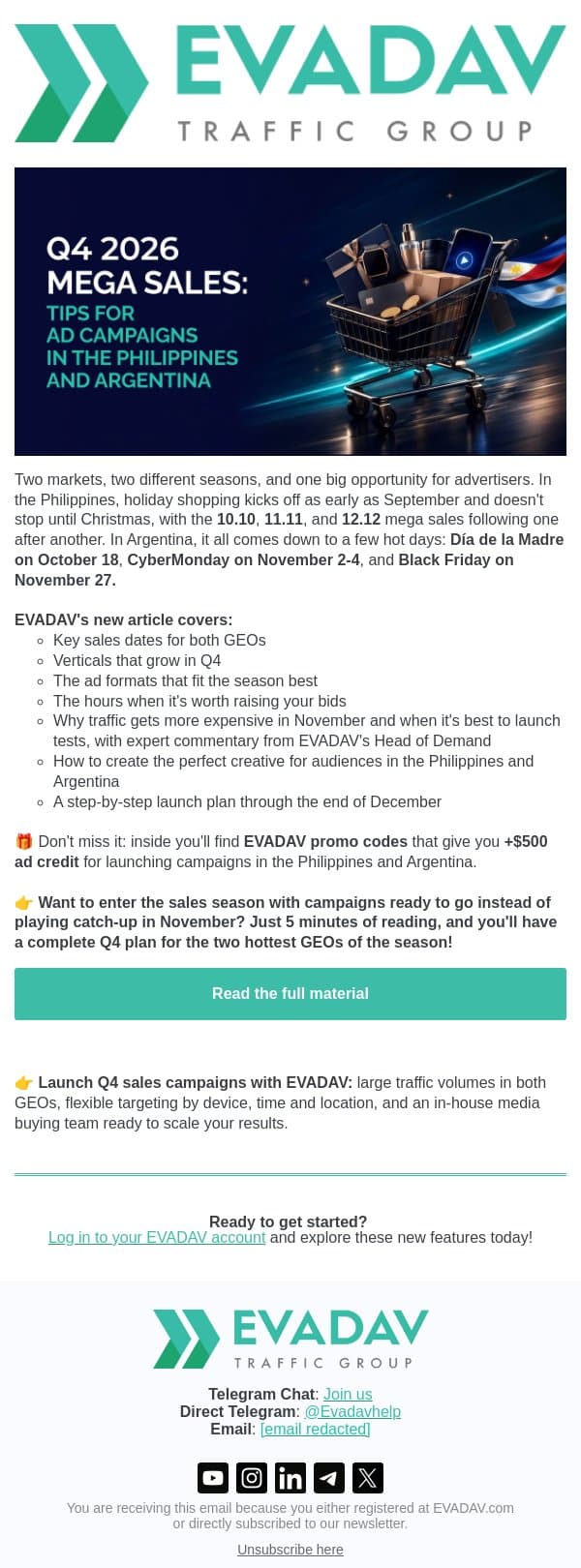🏷️ Q4 Mega Sales: your plan for the Philippines and Argentina email from EvaDav screenshot