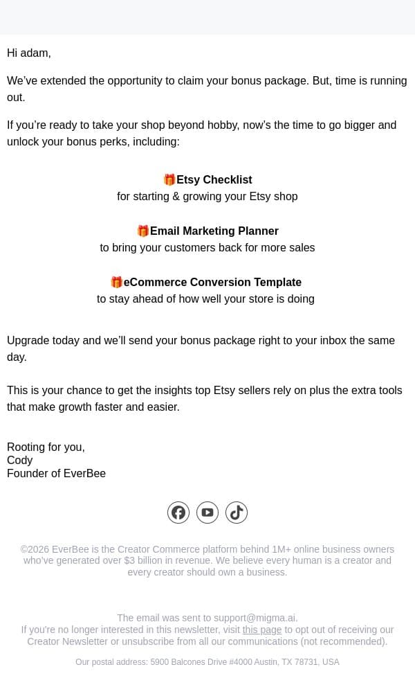 It's today or never email from EverBee screenshot