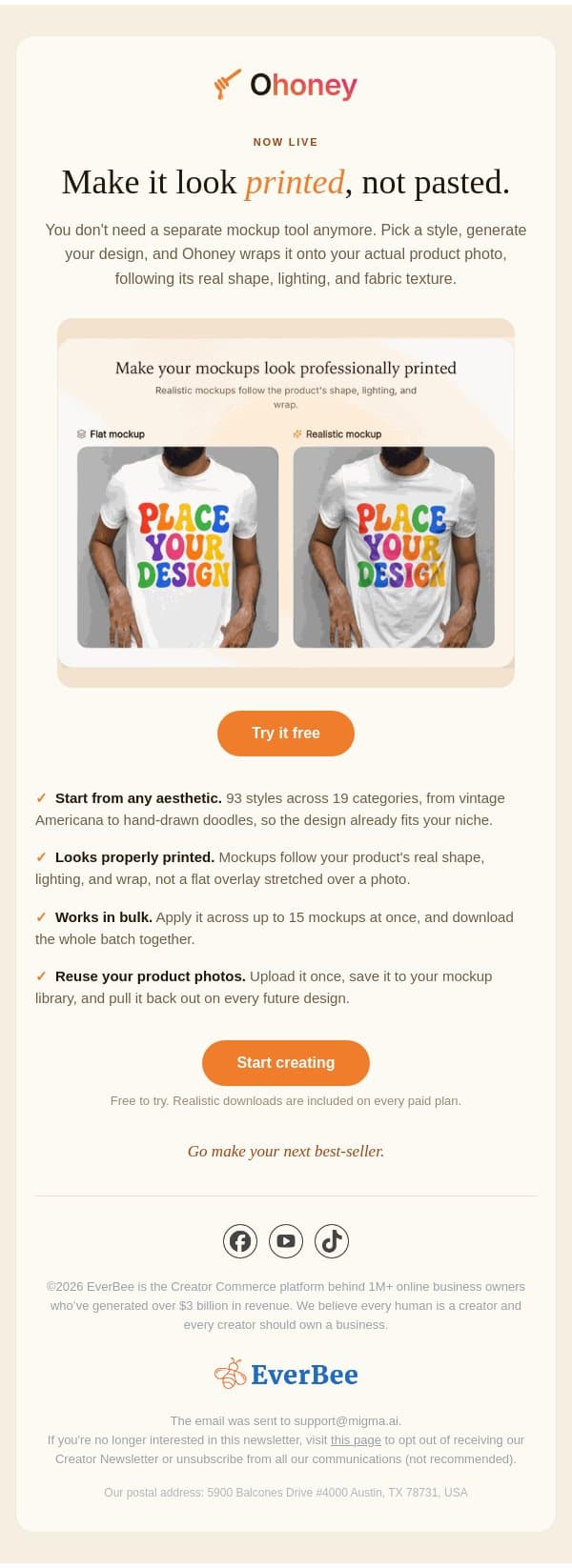 Your mockups just stopped looking fake 🖨️ email from EverBee screenshot