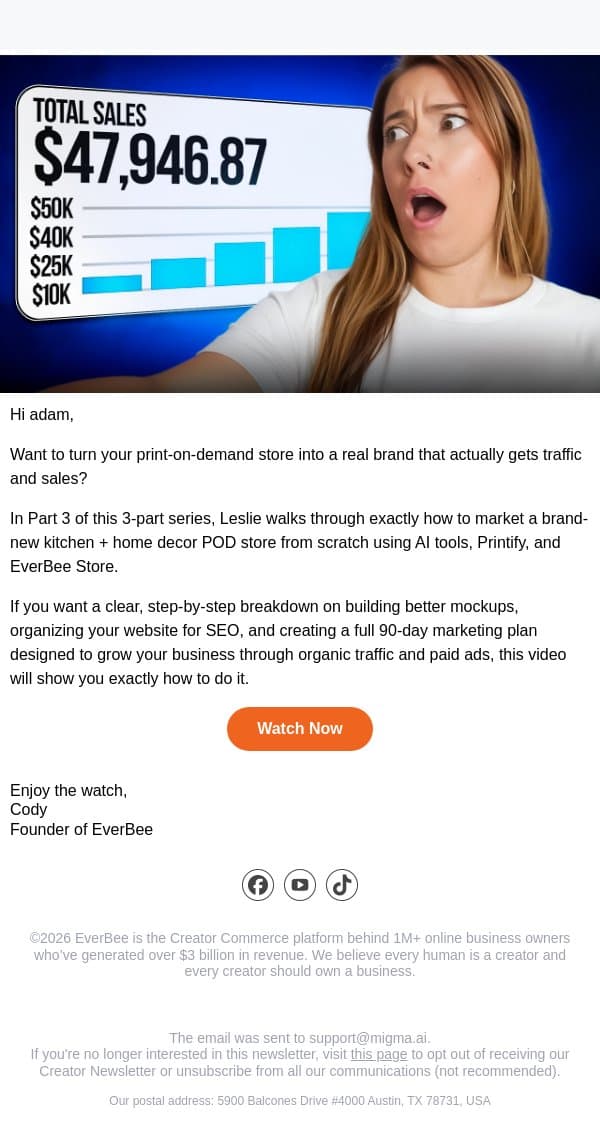 New video ▶️ Build a Real POD Brand email from EverBee screenshot