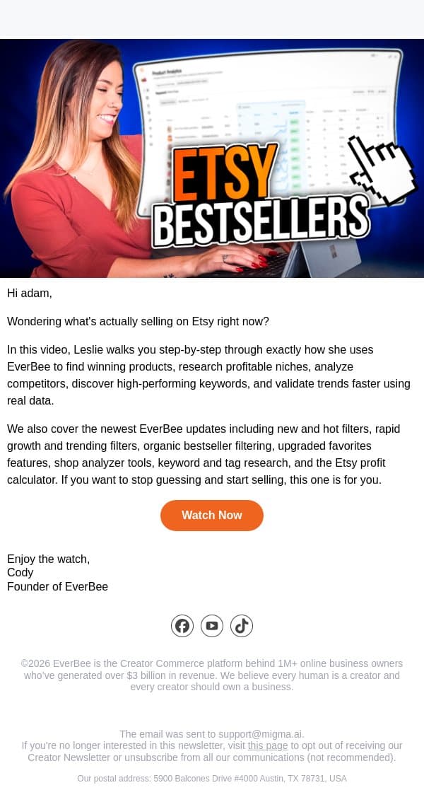 New video ▶️ Your Etsy research has been missing this email from EverBee screenshot