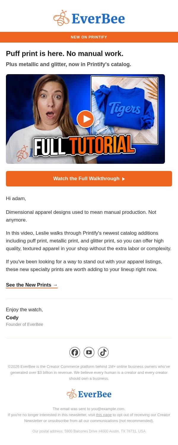 New video ▶️ Your POD apparel just got a major upgrade email from EverBee screenshot