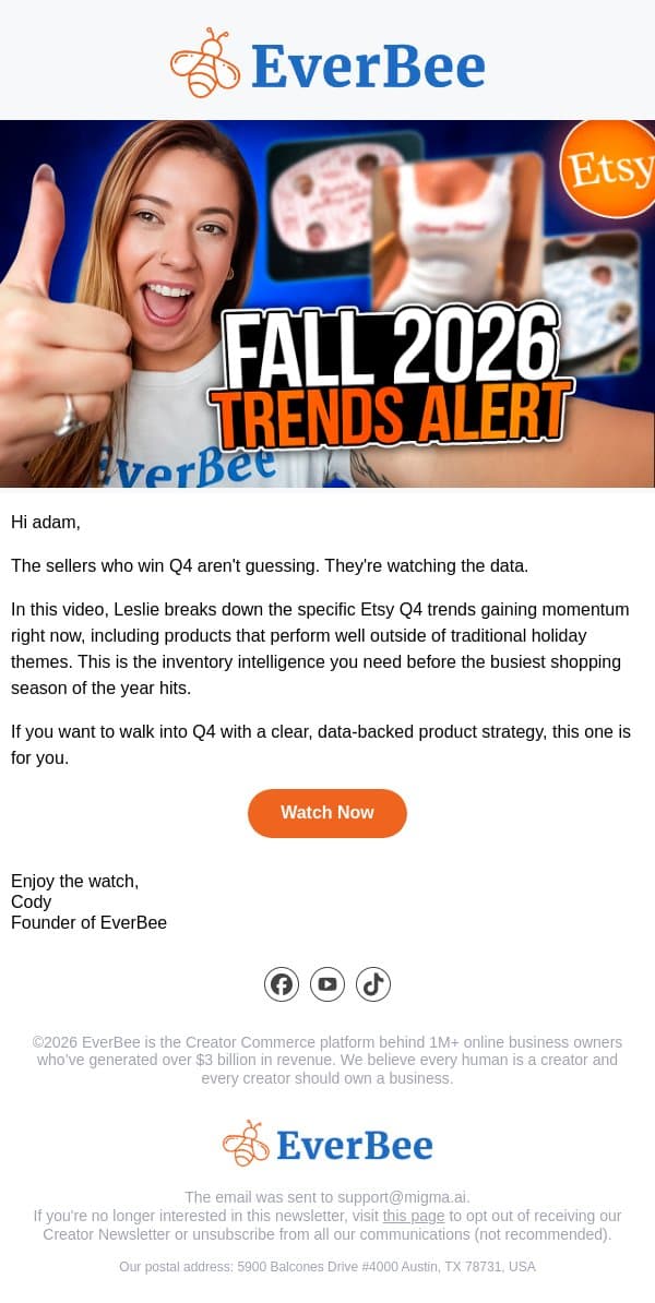 New video ▶️ Don't guess what sells this Q4 email from EverBee screenshot