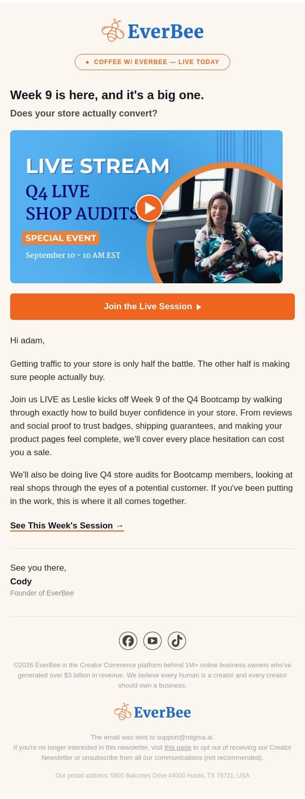 ☕ Coffee with EverBee starts now email from EverBee screenshot