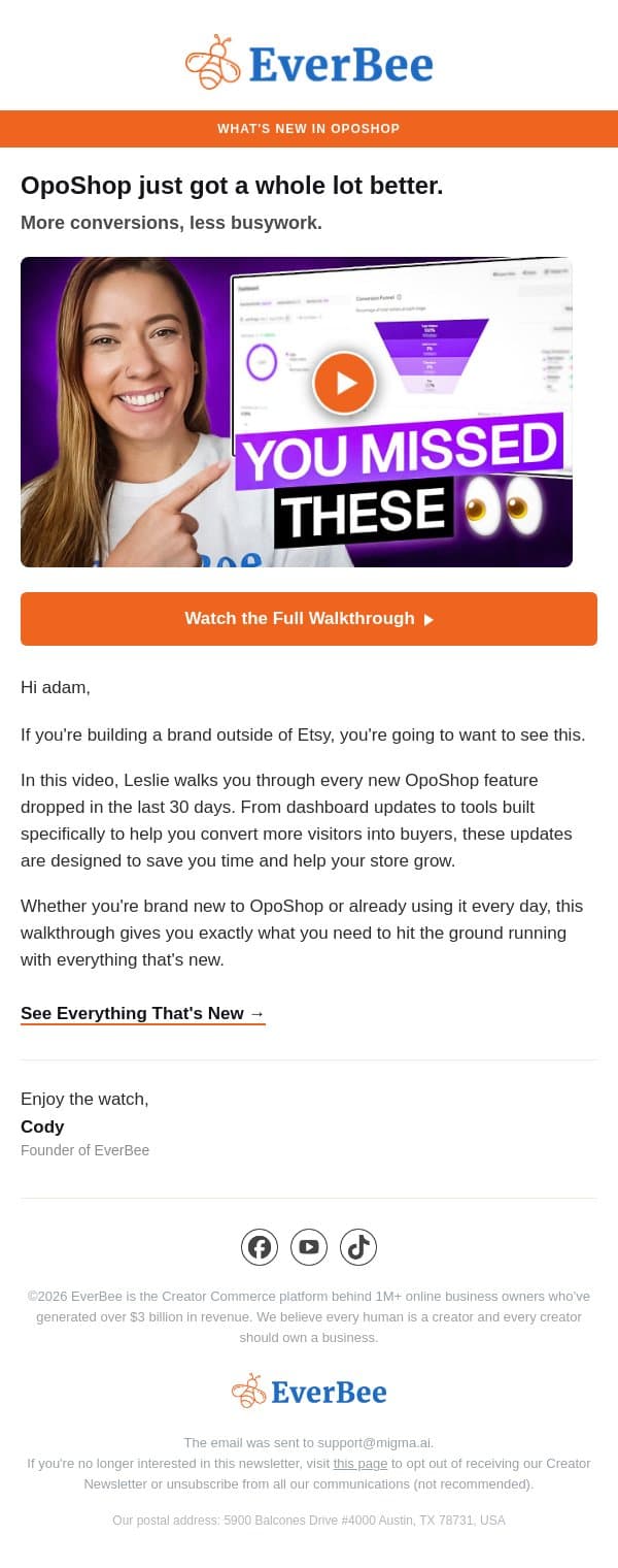 New video ▶️ OpoShop just got a whole lot better! email from EverBee screenshot