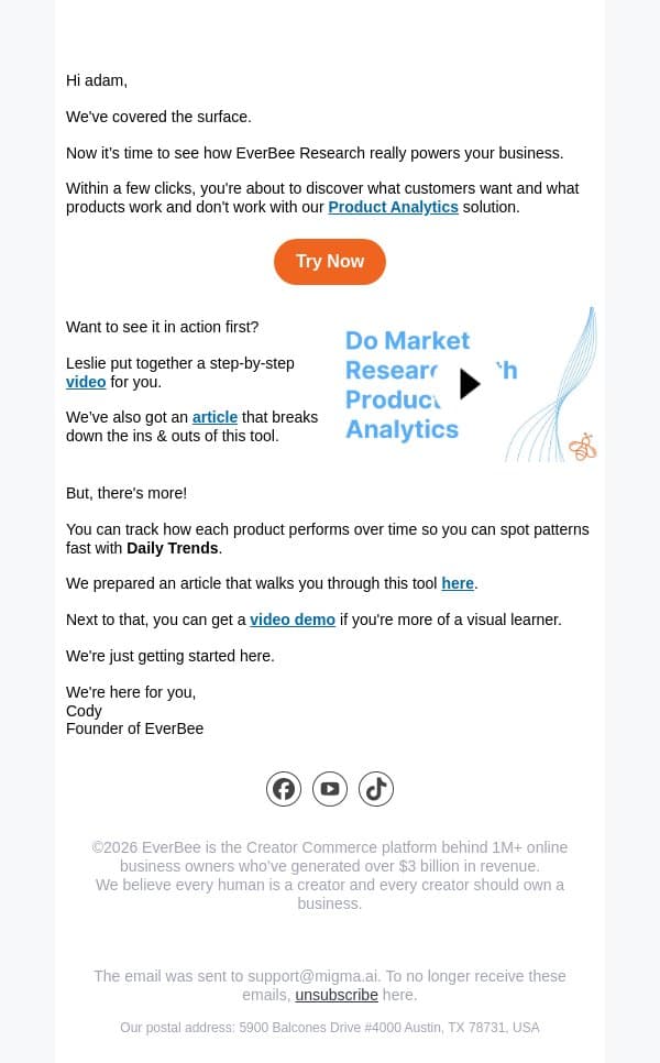 Get miles ahead of everyone else email from EverBee screenshot