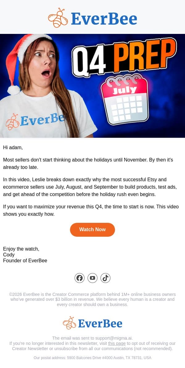 New video ▶️ Your Q4 prep should have started yesterday email from EverBee screenshot