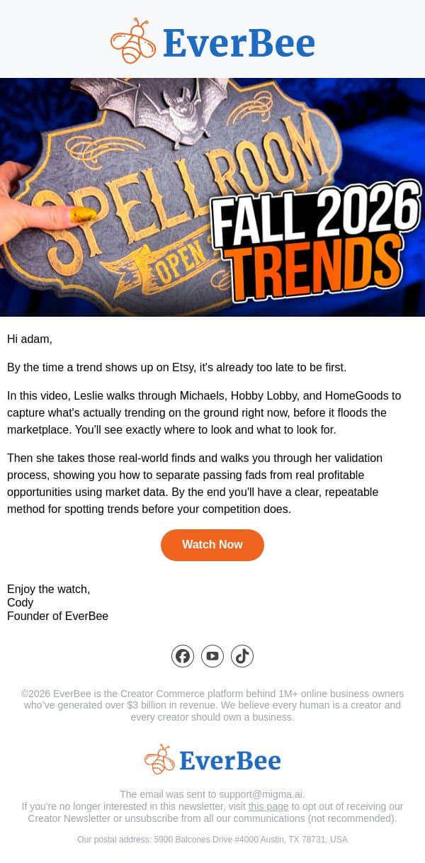 New video ▶️ What's flying off shelves before it hits Etsy email from EverBee screenshot