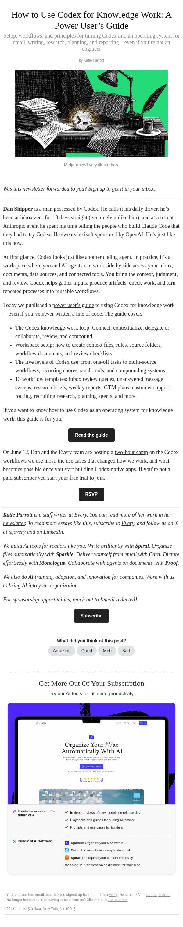 How to Use Codex for Knowledge Work: A Power User’s Guide email from Every screenshot