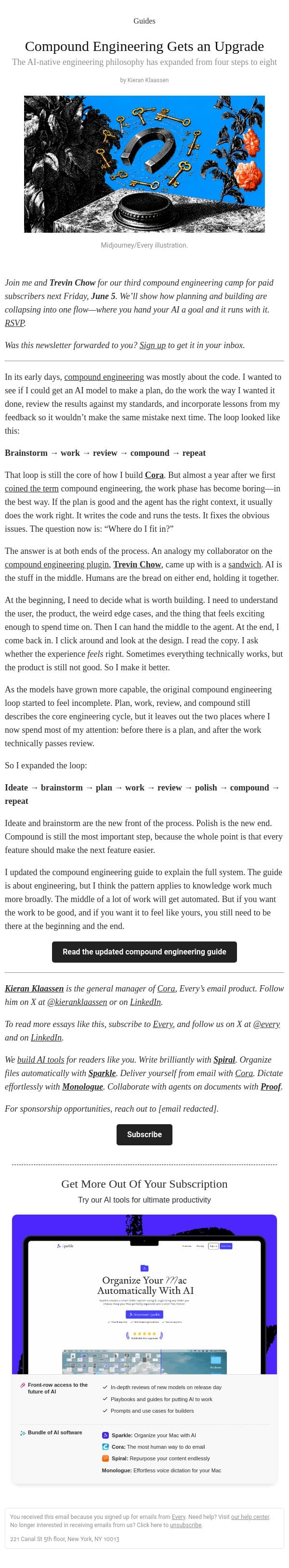 Compound Engineering Gets an Upgrade email from Every screenshot