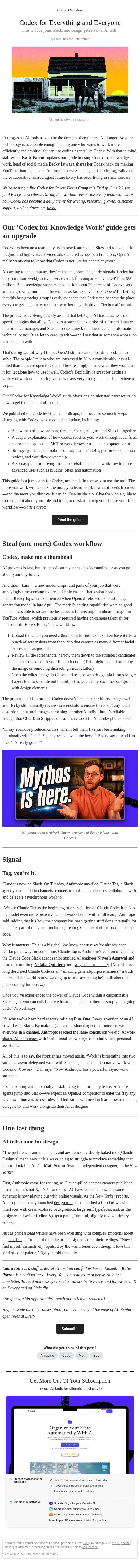 Codex for Everything and Everyone email from Every screenshot
