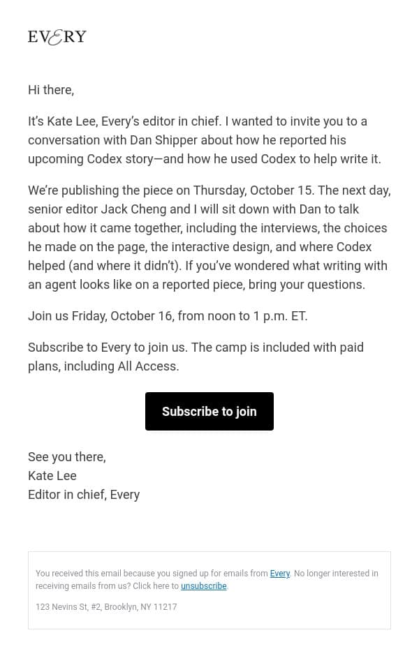 How Codex happened—and a conversation with Dan email from Every screenshot
