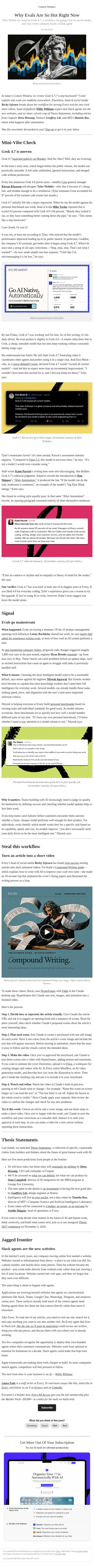 Why Evals Are So Hot Right Now email from Every screenshot