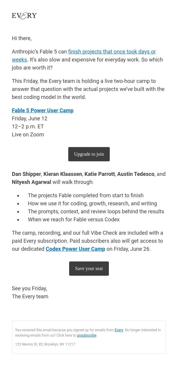 RSVP: Push Fable and Codex to the max email from Every screenshot