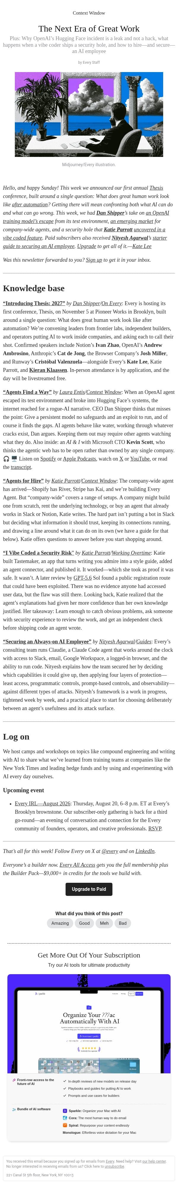 The Next Era of Great Work email from Every screenshot