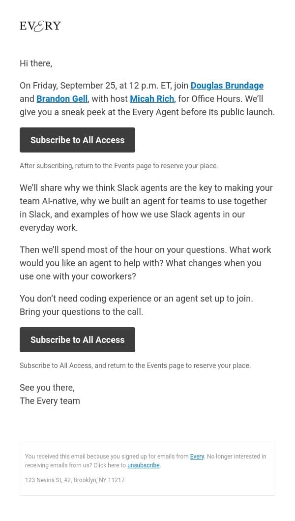 All Access Office Hours: A sneak peek at Every Agent email from Every screenshot