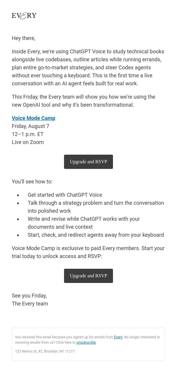 RSVP: Voice mode finally feels like the future email from Every screenshot