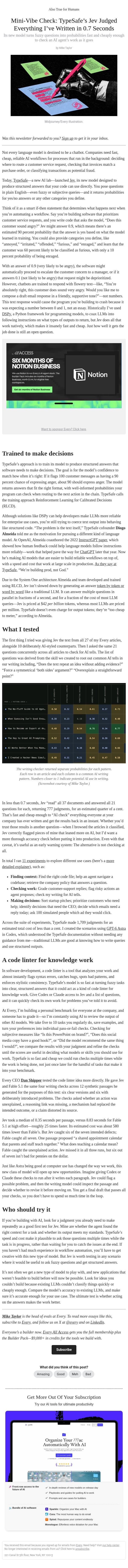 Mini-Vibe Check: TypeSafe's Jev Judged Everything I’ve Written in 0.7 Seconds email from Every screenshot