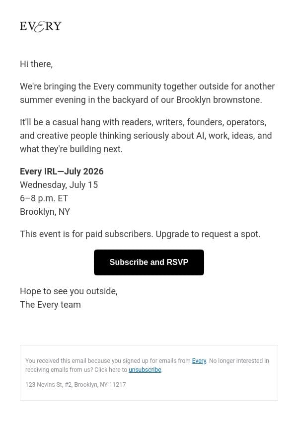 Want to join us in Brooklyn? email from Every screenshot