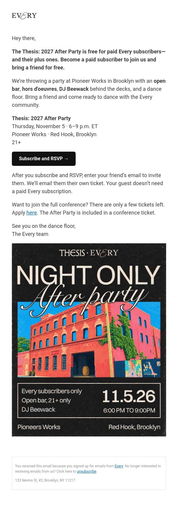 The Thesis: 2027 After Party is free for subscribers—and you can bring a friend email from Every screenshot