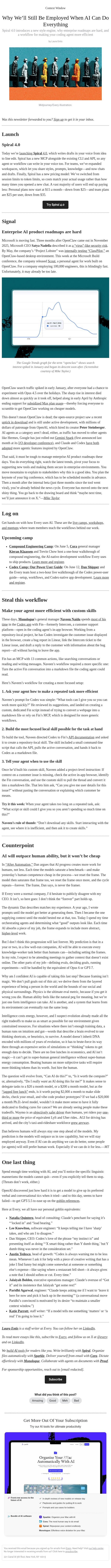 Why We’ll Still Be Employed When AI Can Do Everything email from Every screenshot