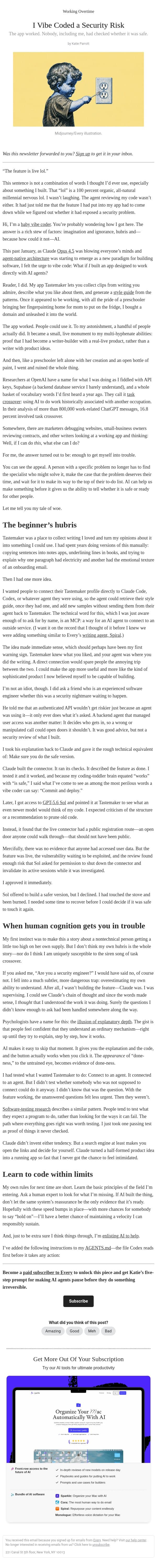 I Vibe Coded a Security Risk email from Every screenshot