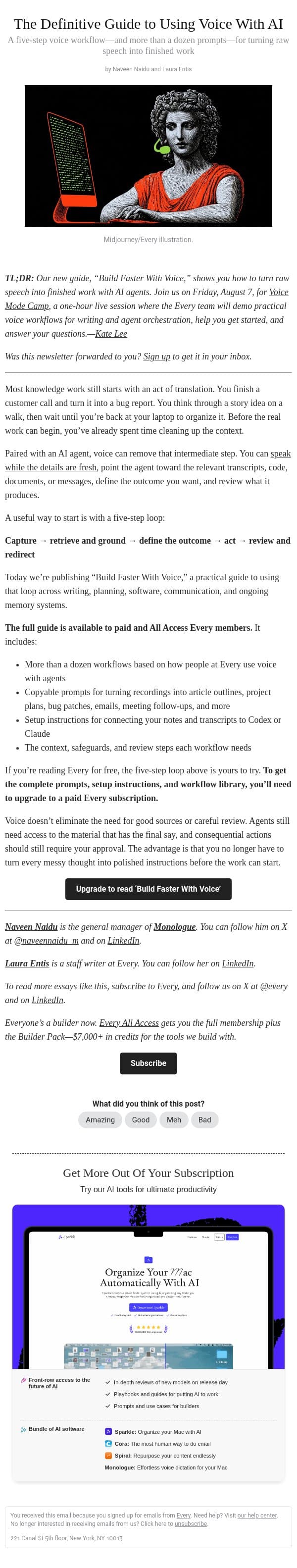 The Definitive Guide to Using Voice With AI email from Every screenshot