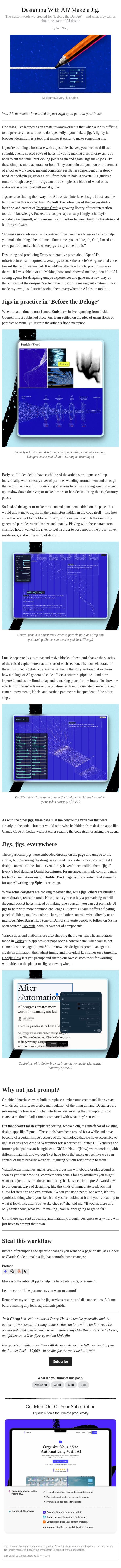Designing With AI? Make a Jig. email from Every screenshot