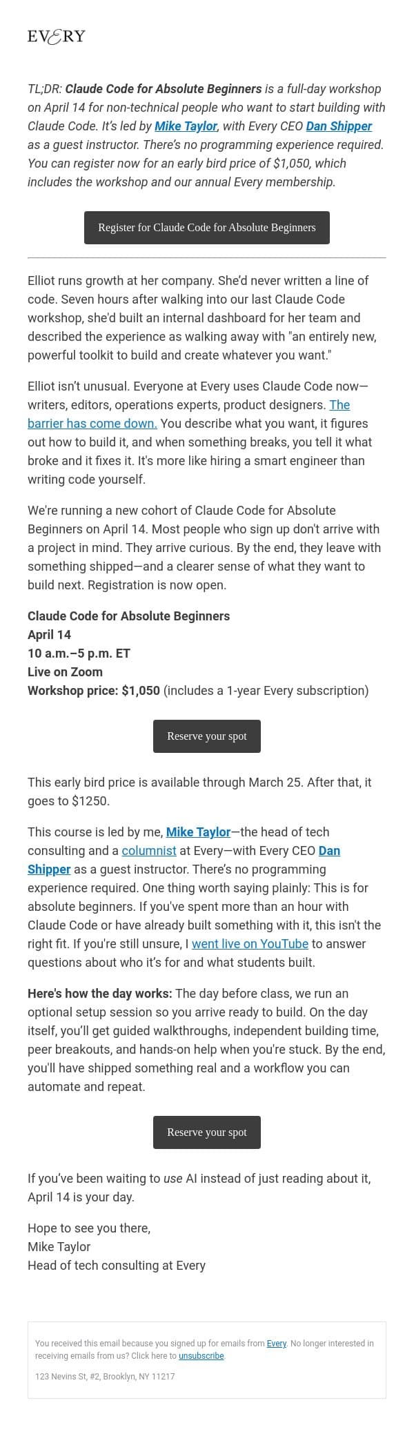 Claude Code for people who want to automate their work, not learn to code email from Every screenshot