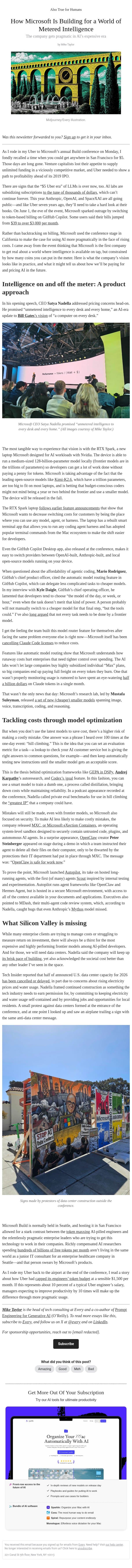 How Microsoft Is Building for a World of Metered Intelligence email from Every screenshot
