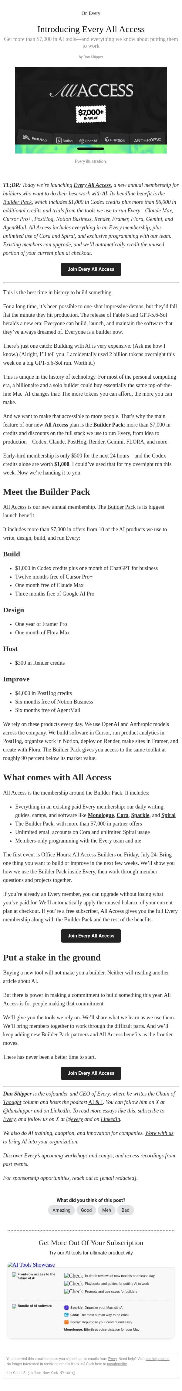 Introducing Every All Access email from Every screenshot
