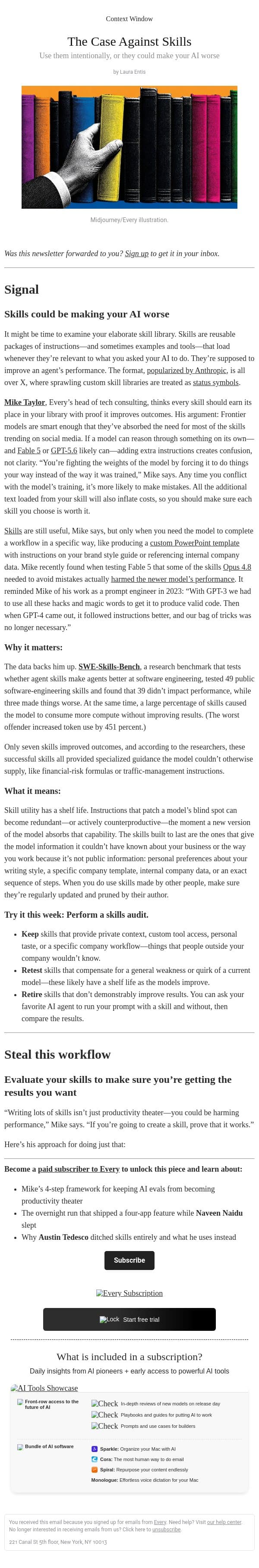 The Case Against Skills email from Every screenshot
